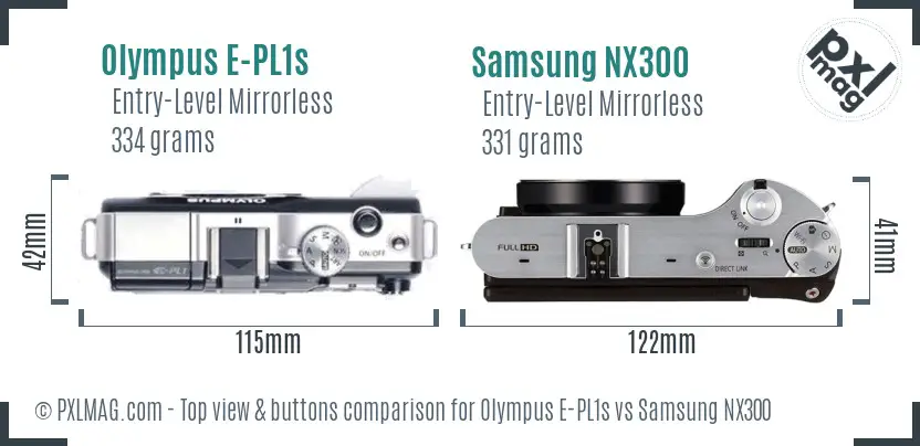 Olympus E-PL1s vs Samsung NX300 top view buttons comparison