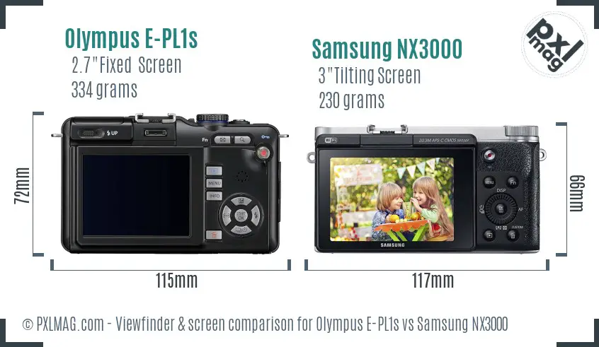 Olympus E-PL1s vs Samsung NX3000 Screen and Viewfinder comparison