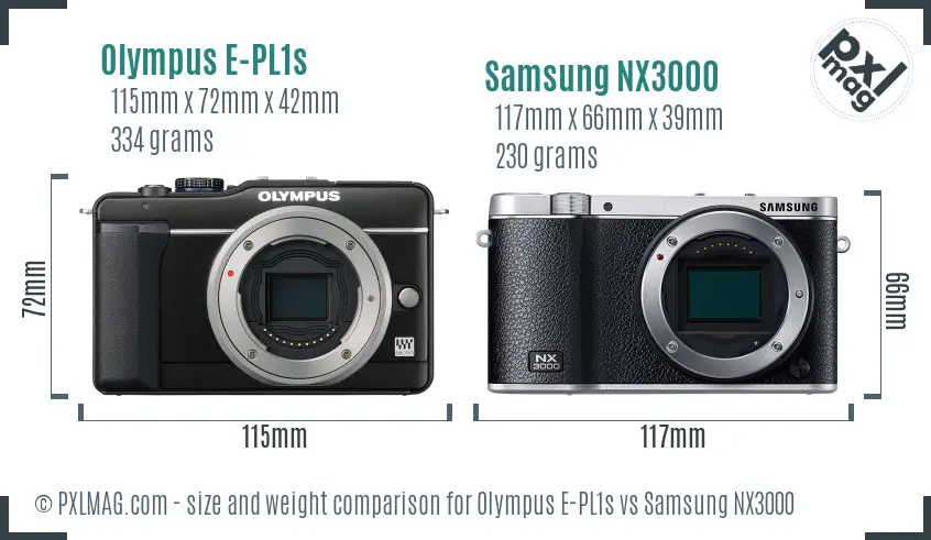 Olympus E-PL1s vs Samsung NX3000 size comparison