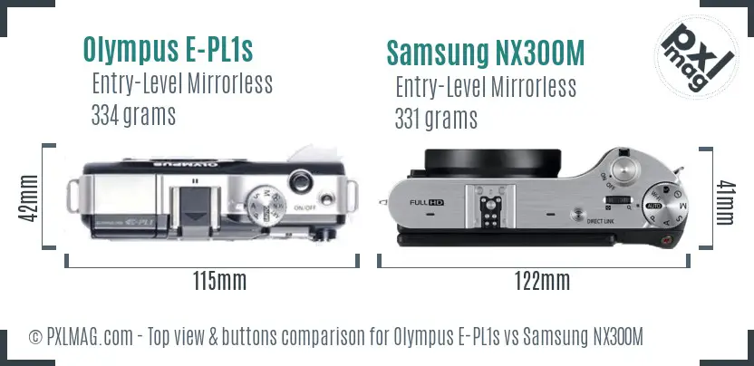 Olympus E-PL1s vs Samsung NX300M top view buttons comparison Olympus E-PL1s vs Samsung NX300M top view buttons comparison