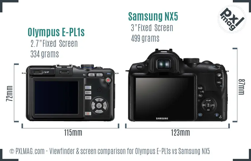 Olympus E-PL1s vs Samsung NX5 Screen and Viewfinder comparison