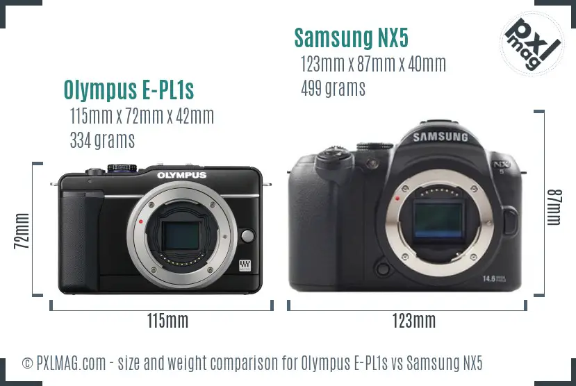 Olympus E-PL1s vs Samsung NX5 size comparison