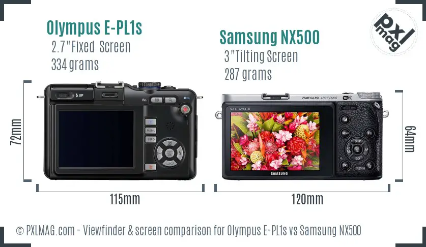 Olympus E-PL1s vs Samsung NX500 Screen and Viewfinder comparison