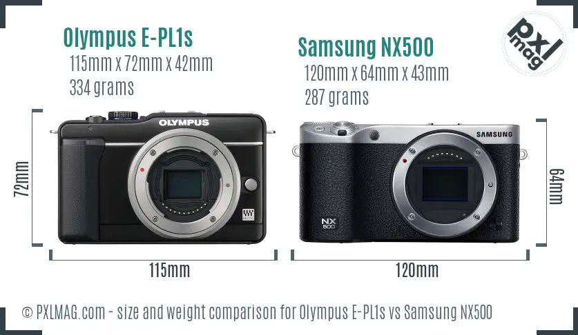 Olympus E-PL1s vs Samsung NX500 size comparison