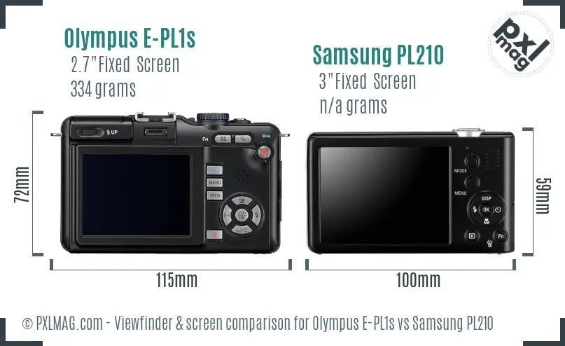 Olympus E-PL1s vs Samsung PL210 Screen and Viewfinder comparison