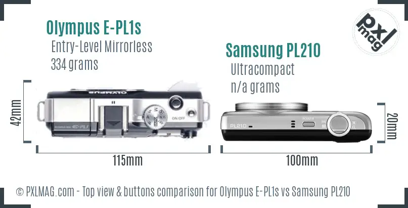 Olympus E-PL1s vs Samsung PL210 top view buttons comparison