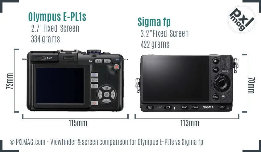 Olympus E-PL1s vs Sigma fp Screen and Viewfinder comparison