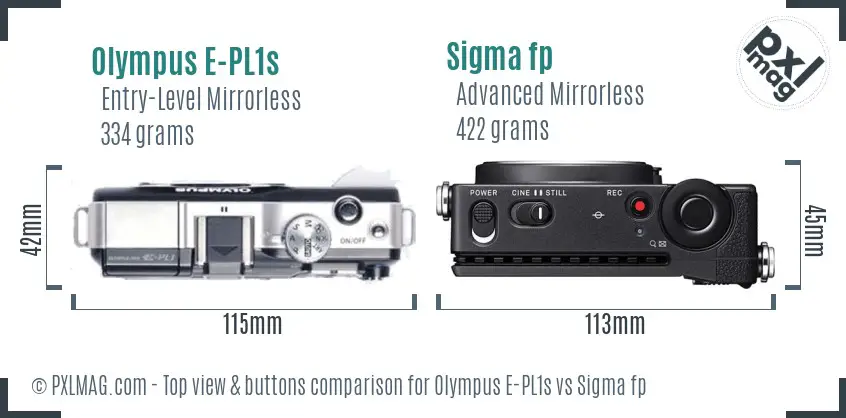 Olympus E-PL1s vs Sigma fp top view buttons comparison