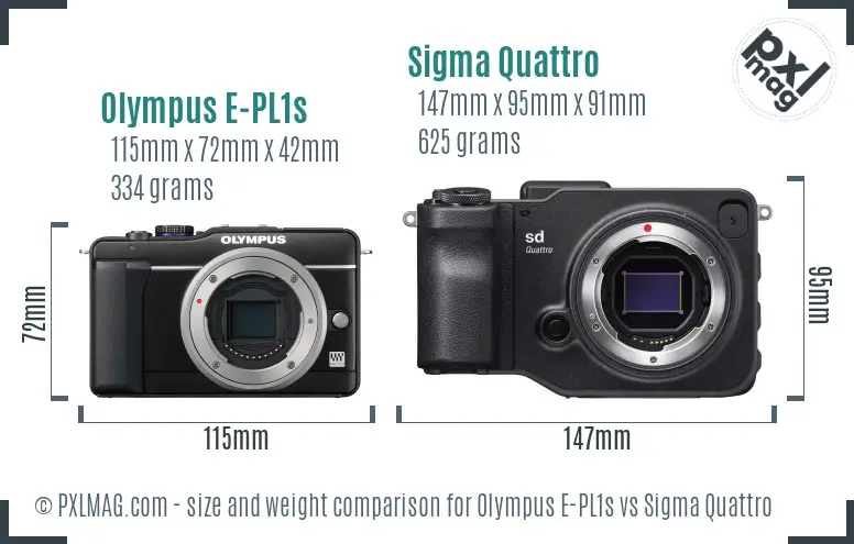 Olympus E-PL1s vs Sigma Quattro size comparison