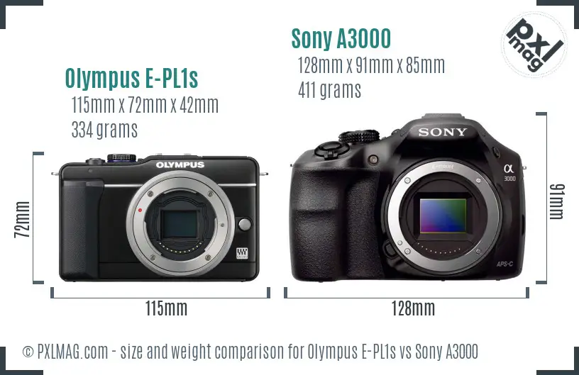 Olympus E-PL1s vs Sony A3000 size comparison