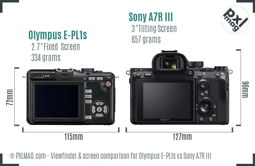 Olympus E-PL1s vs Sony A7R III Screen and Viewfinder comparison