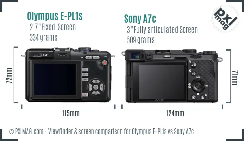 Olympus E-PL1s vs Sony A7c Screen and Viewfinder comparison
