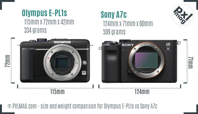 Olympus E-PL1s vs Sony A7c size comparison
