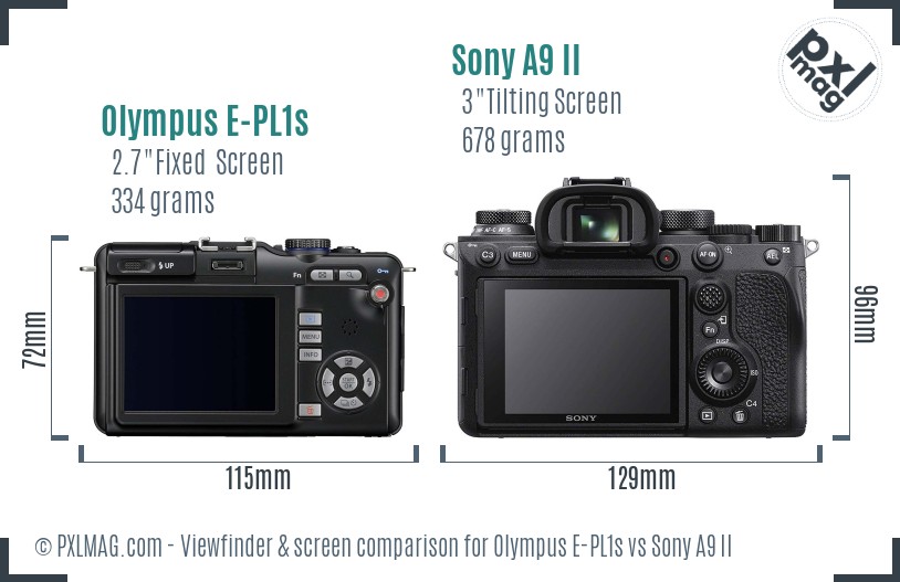 Olympus E-PL1s vs Sony A9 II Screen and Viewfinder comparison