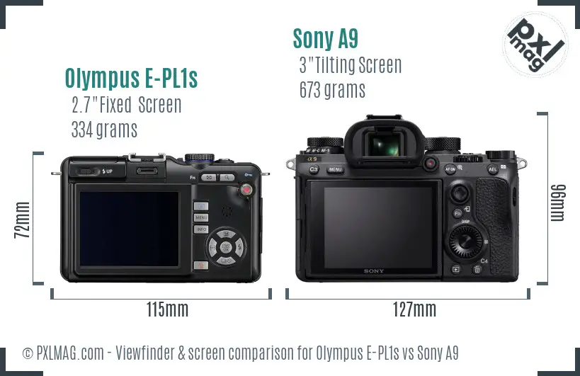 Olympus E-PL1s vs Sony A9 Screen and Viewfinder comparison