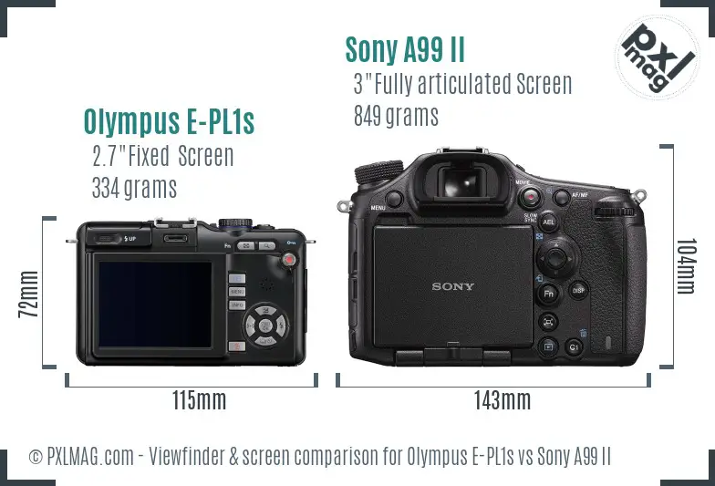 Olympus E-PL1s vs Sony A99 II Screen and Viewfinder comparison