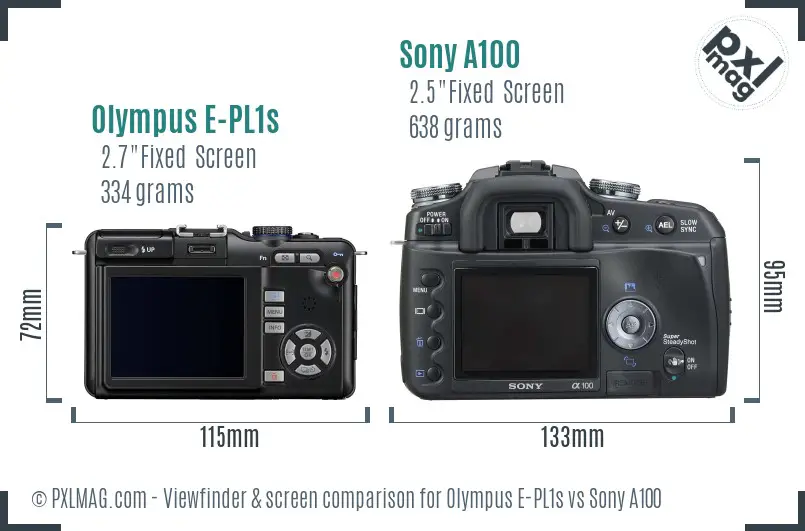 Olympus E-PL1s vs Sony A100 Screen and Viewfinder comparison