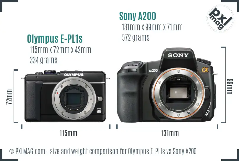 Olympus E-PL1s vs Sony A200 size comparison