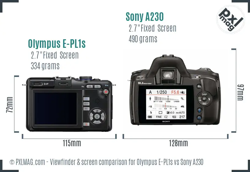 Olympus E-PL1s vs Sony A230 Screen and Viewfinder comparison