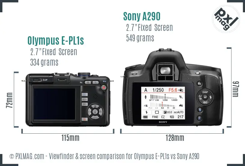 Olympus E-PL1s vs Sony A290 Screen and Viewfinder comparison