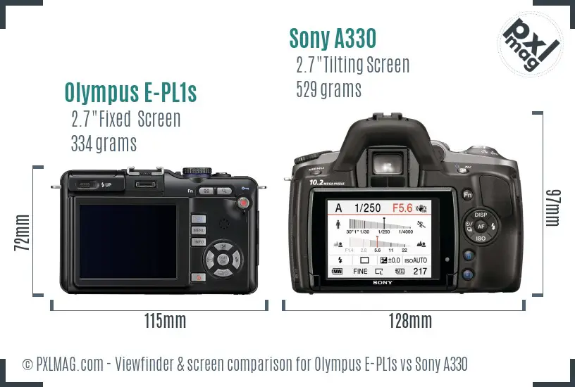 Olympus E-PL1s vs Sony A330 Screen and Viewfinder comparison