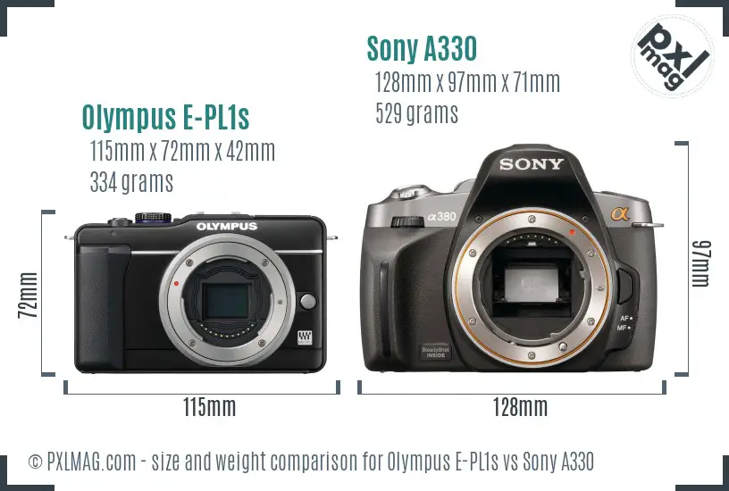 Olympus E-PL1s vs Sony A330 size comparison