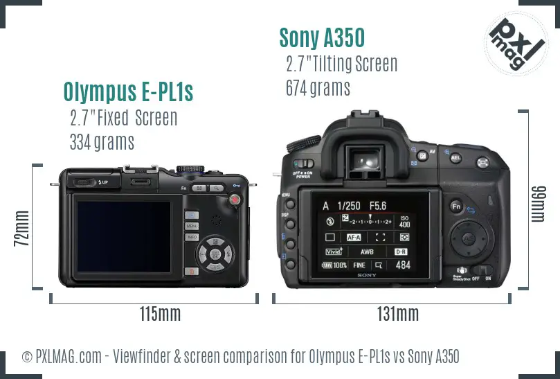 Olympus E-PL1s vs Sony A350 Screen and Viewfinder comparison