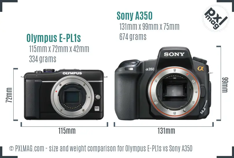 Olympus E-PL1s vs Sony A350 size comparison