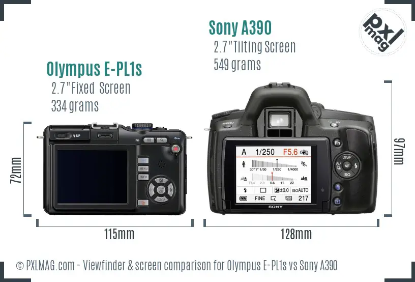 Olympus E-PL1s vs Sony A390 Screen and Viewfinder comparison