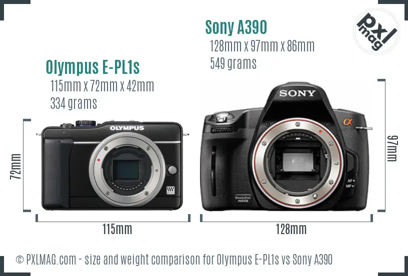 Olympus E-PL1s vs Sony A390 size comparison