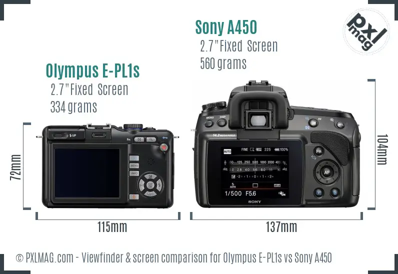 Olympus E-PL1s vs Sony A450 Screen and Viewfinder comparison