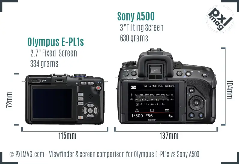 Olympus E-PL1s vs Sony A500 Screen and Viewfinder comparison