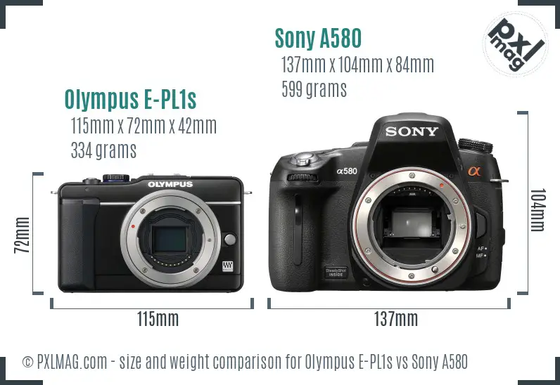 Olympus E-PL1s vs Sony A580 size comparison