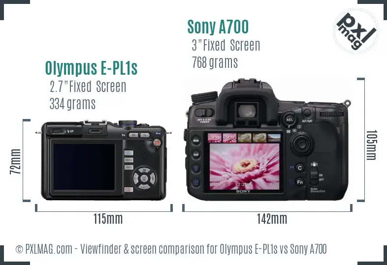 Olympus E-PL1s vs Sony A700 Screen and Viewfinder comparison