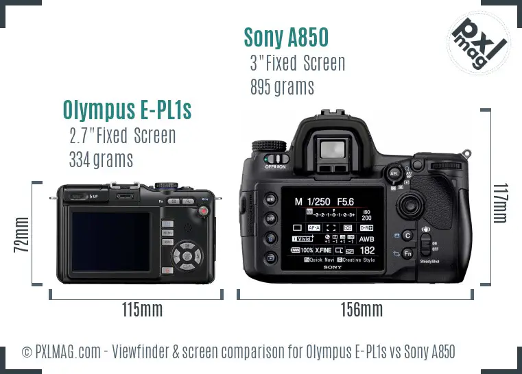 Olympus E-PL1s vs Sony A850 Screen and Viewfinder comparison