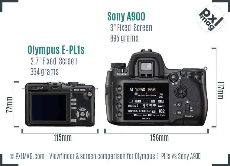 Olympus E-PL1s vs Sony A900 Screen and Viewfinder comparison