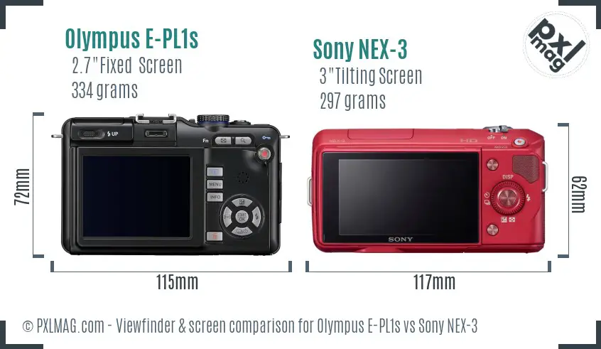 Olympus E-PL1s vs Sony NEX-3 Screen and Viewfinder comparison