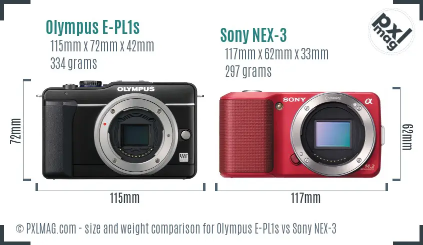 Olympus E-PL1s vs Sony NEX-3 size comparison