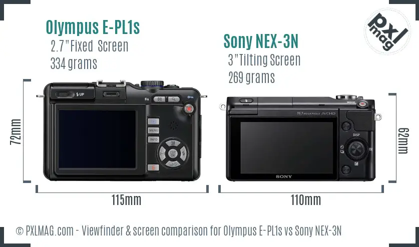 Olympus E-PL1s vs Sony NEX-3N Screen and Viewfinder comparison