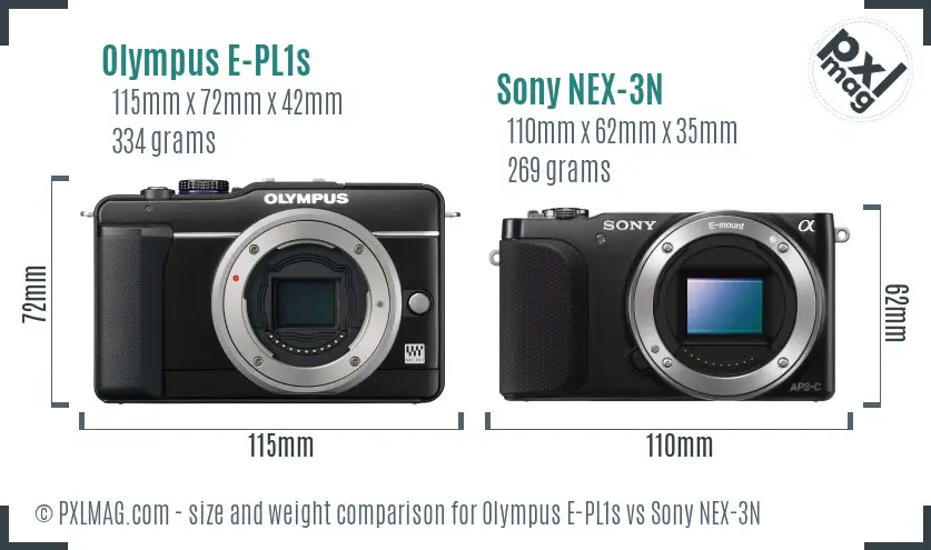 Olympus E-PL1s vs Sony NEX-3N size comparison