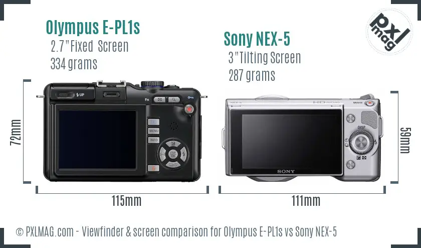 Olympus E-PL1s vs Sony NEX-5 Screen and Viewfinder comparison