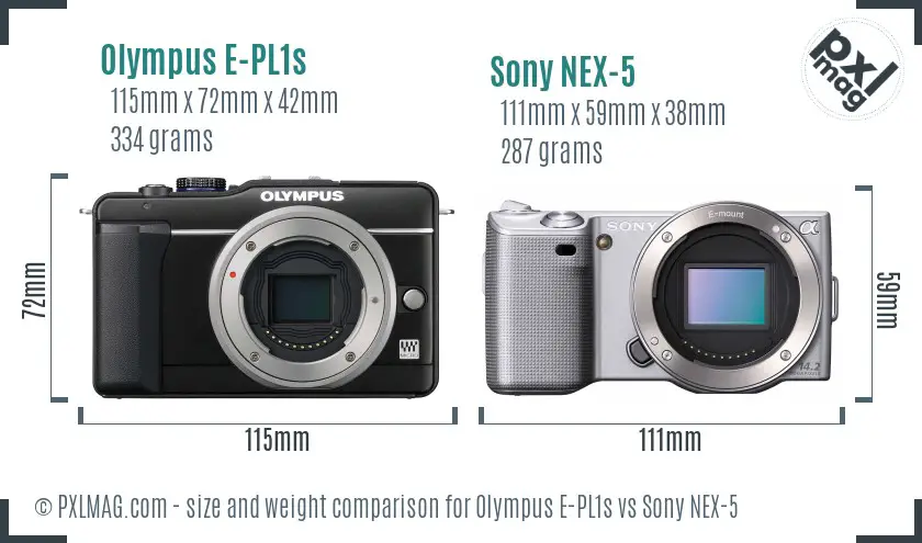Olympus E-PL1s vs Sony NEX-5 size comparison