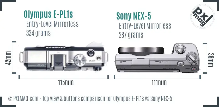 Olympus E-PL1s vs Sony NEX-5 top view buttons comparison