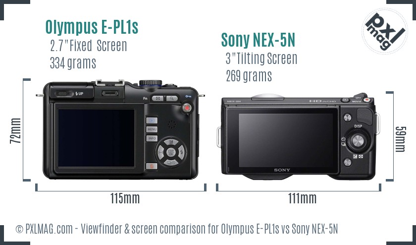 Olympus E-PL1s vs Sony NEX-5N Screen and Viewfinder comparison