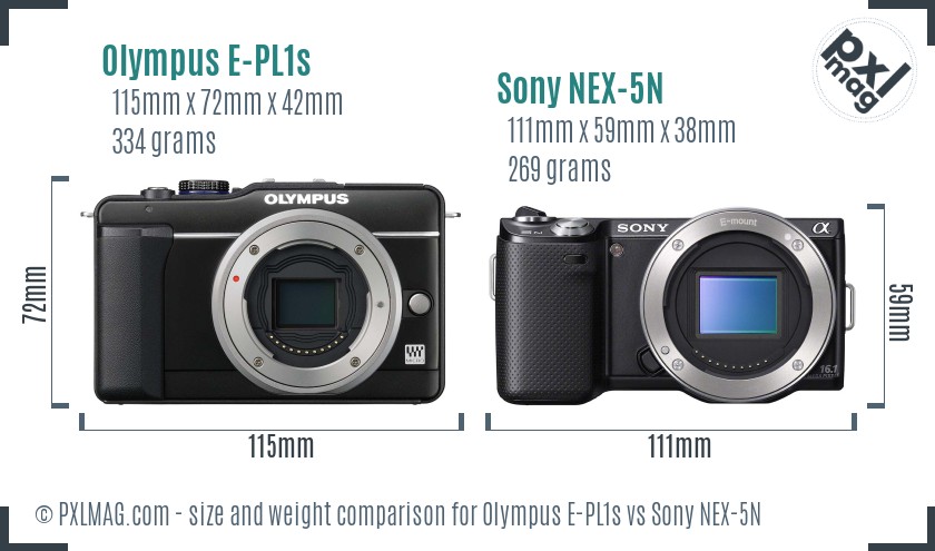 Olympus E-PL1s vs Sony NEX-5N size comparison