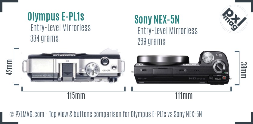 Olympus E-PL1s vs Sony NEX-5N top view buttons comparison