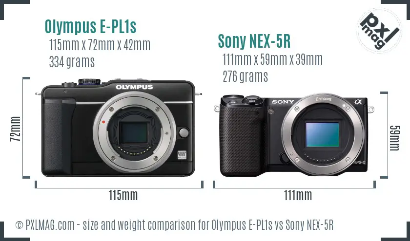 Olympus E-PL1s vs Sony NEX-5R size comparison