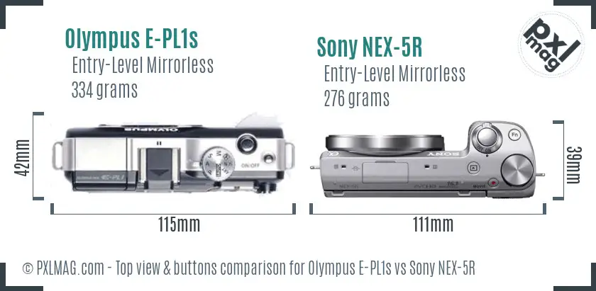 Olympus E-PL1s vs Sony NEX-5R top view buttons comparison