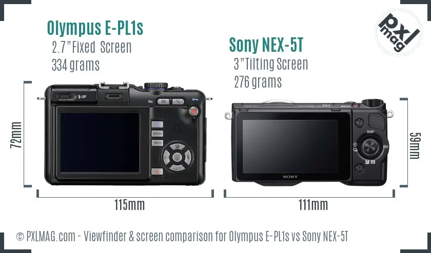 Olympus E-PL1s vs Sony NEX-5T Screen and Viewfinder comparison