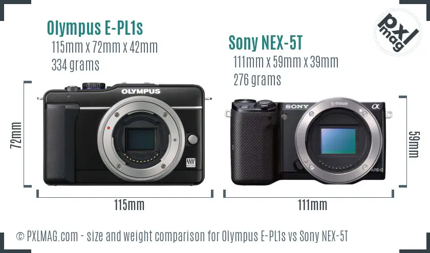 Olympus E-PL1s vs Sony NEX-5T size comparison